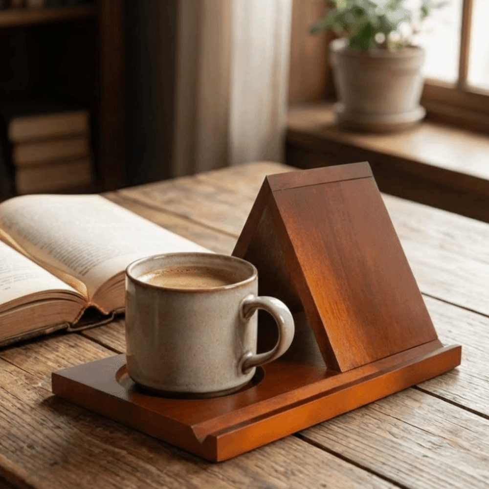 Magazine Holder Rack - Suporte de Livro de Madeira Triangular