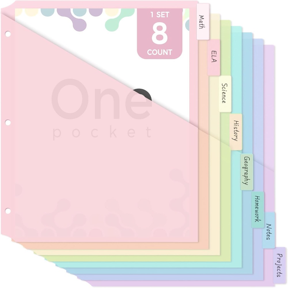 Tab Divider A4 - 8 Divisórias A4 Pastel para Fichário,