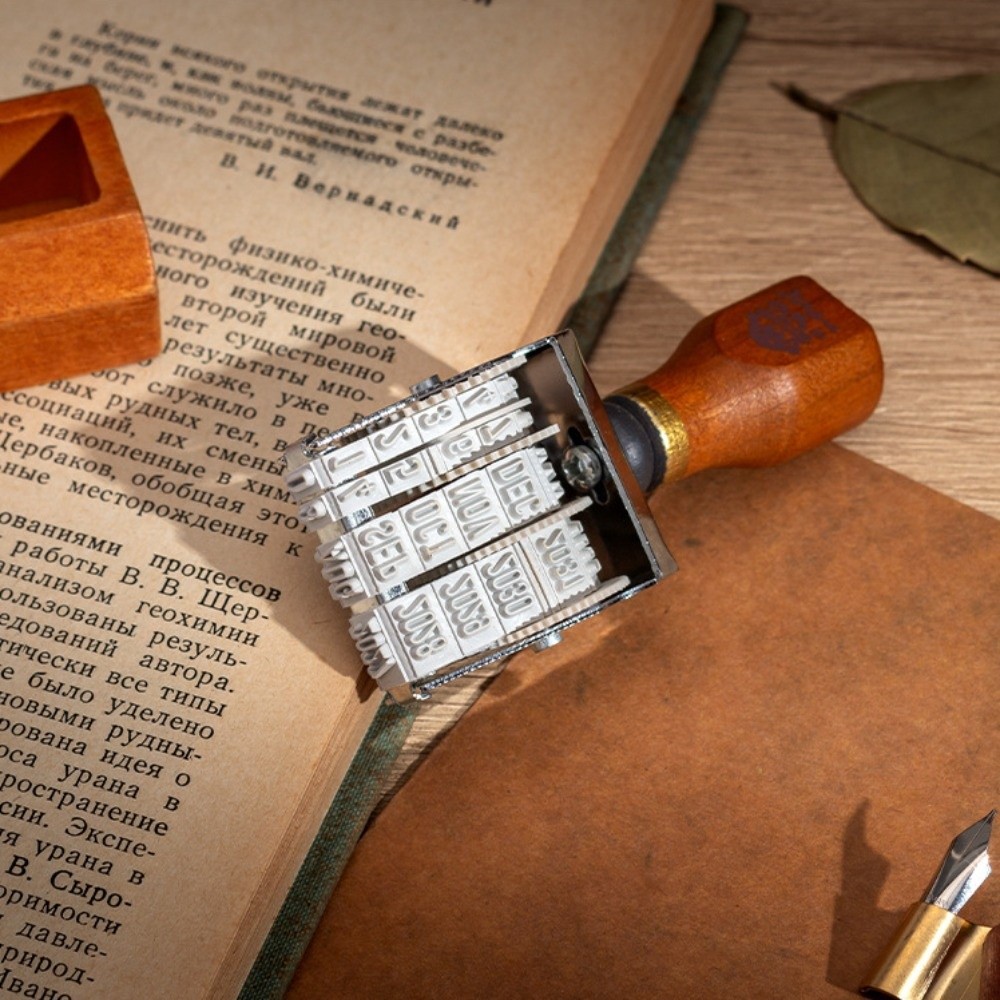 Retro rolo de madeira data sel - Rubber Date Stamp avaliação e preço
